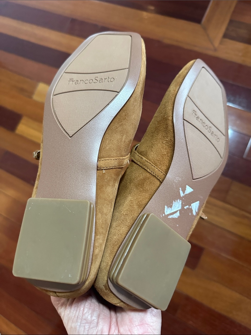 NEW Franco Sarto Tinsley Suede Mary Jane Flats Ballet Caramel Brown 7.5 - Picture 4 of 7
